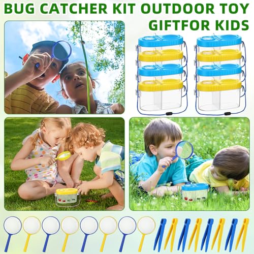 Halloscume 8 Pack Bug Catcher Kit Kids Magnifying Glass Toy, Yellow, Blue - color: Yellow, Blue
