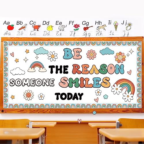 Boho Rainbow Classroom Bulletin Board Decoration Set Welcome Borders Cutouts for Back to School Classroom Door Welcome Bulletin Board Craft Party Home Wall(Be The Reason Someone Smile Today) - style: Be The Reason Someone Smile Today