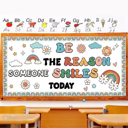 Boho Rainbow Classroom Bulletin Board Decoration Set Welcome Borders Cutouts for Back to School Classroom Door Welcome Bulletin Board Craft Party Home Wall(Be The Reason Someone Smile Today) - style: Be The Reason Someone Smile Today