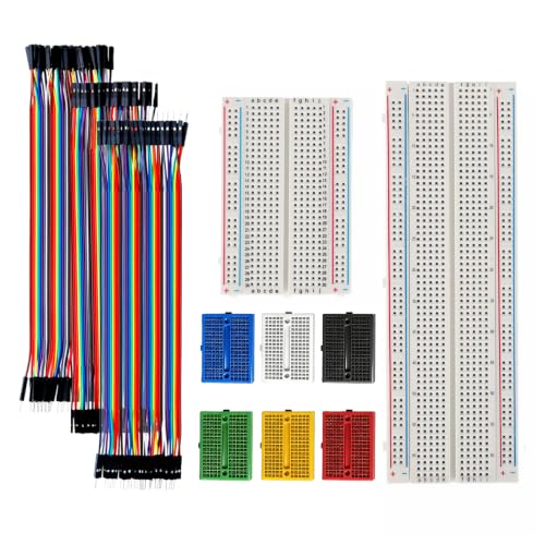 Breadboard Kit 830 + 400 + 6×170 Point Solderless Prototyping Boards, 120Pcs 20cm Dupont Jumper Wires M-M M-F F-F for Arduino Raspberry Pi ESP32 Electronics Projects - size: 830+400+6×170 Breadboard Kit