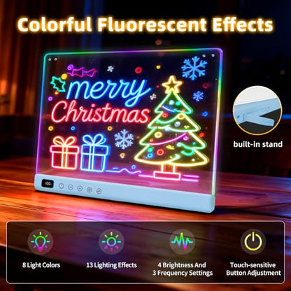 Led Drawing Board with 13 Light Effects, 16" Rechargeable Glow Doodle LED Note Board with Colors, Neon Light Up Drawing Tablet Gifts for Kids for Easter Birthday Christmas Gift Ideas - color: Blue