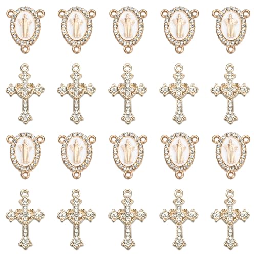 Jiali Q 20 Piece Set Rhinestone Cross Connectors and Pendants for Jewelry Making (Gold St.Benedict) - color: GOLD St.Benedict