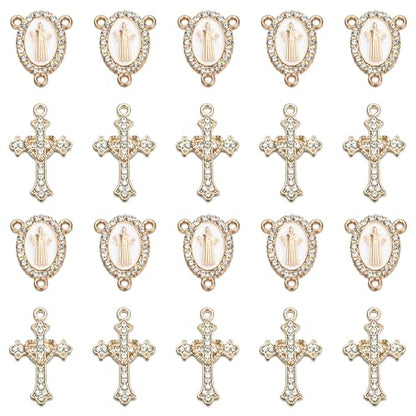 Jiali Q 20 Piece Set Rhinestone Cross Connectors and Pendants for Jewelry Making (Gold St.Benedict) - color: GOLD St.Benedict