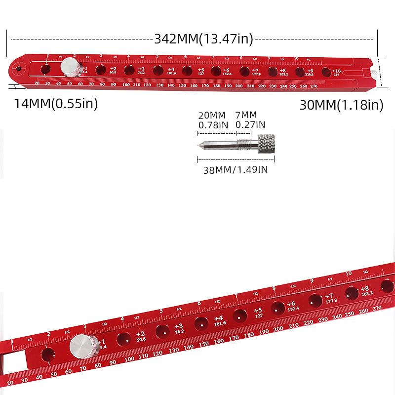 Woodworking Compass Scriber, Dual-Scale Alloy Circle Drawing Ruler, Red Scriber Tool for Woodworking, Metric/Imperial Adjustable Compass Tool for Carpenters and Craftsmen