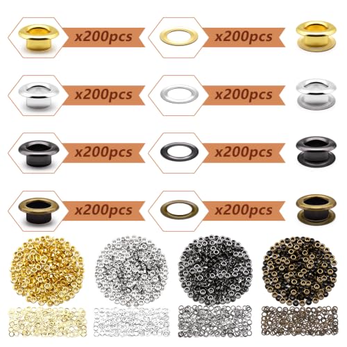 SEMINI 800 Sets 4 Colors 6mm Grommet Eyelet Kit with Install Tool Kit - color: 4 Color,6mm,800Set
