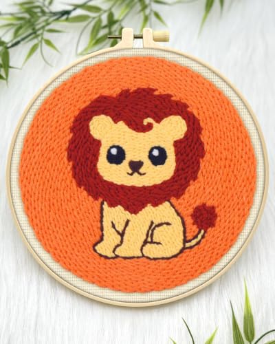 ERKOON Punch Needle Kit Beginners Adults, Zodiac Easy Embroidery Set for Starter Art Craft, Needling Punching Project with Patterns, Tools, Yarns, Hoop, Instruction (Leo) - color: Leo