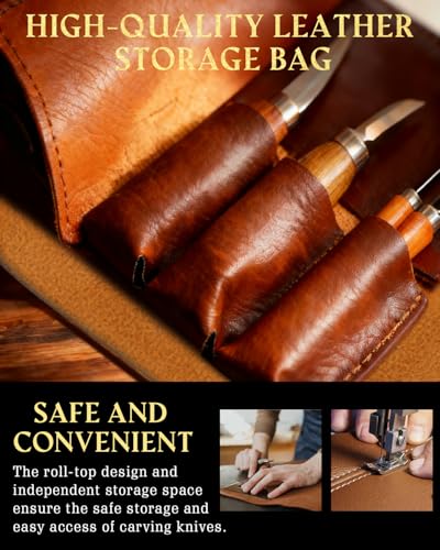 Wood Carving Kit Whittling Kit: Wood Carving Knife Tools with Leather Case - color: Brown(Lite Version)