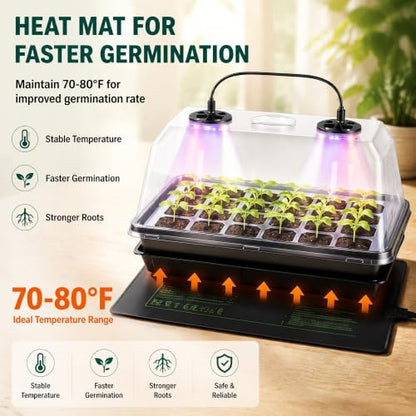 2 Sets 60-Cell Seed Starter Trays with Grow Lights, Heat Mat and Dome