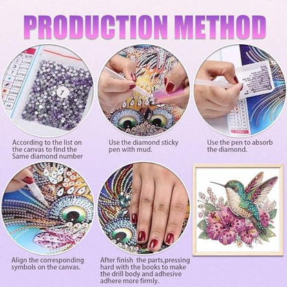 JATOK Diamond Art Kits for Adults Hummingbird and Flower Special Shaped Gem - color: blue