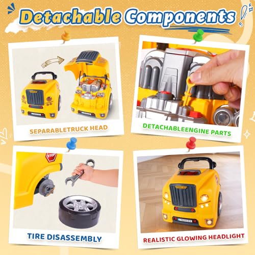 Interactive Truck Engine Toy with Removable Parts - Lights,Sounds，Ages3-5 - color: Yellow