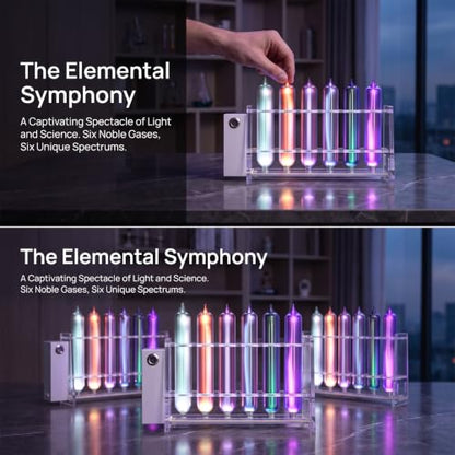 Rare Gas Glow Demonstration Set, 6 Noble Gases (he, Ne, Ar, Kr,xe,n2), with Motorized Stand,for Physics Spectroscopy Education, Desktop Collection & Science Ornament