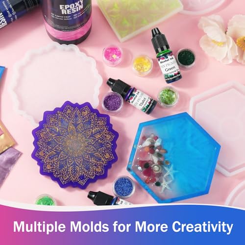 KISREL Epoxy Resin Kit for Beginners, 32oz Resin Kit with Coaster Molds - size: 32oz kit