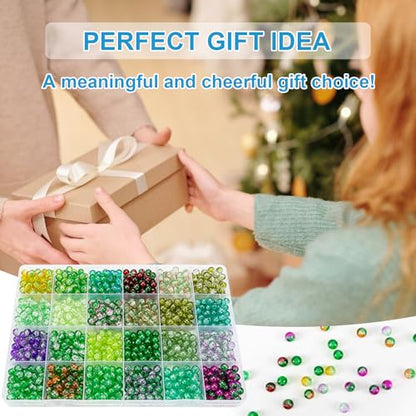 XSEINO About 1200pcs 6mm Green Crack Glass Beads Bracelet Making Kit - color: Mystic Green