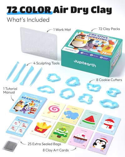 JUPITEARTH Air Dry Clay for Kids, 72 Colors Modeling Clay Kit - color: 72 Colors