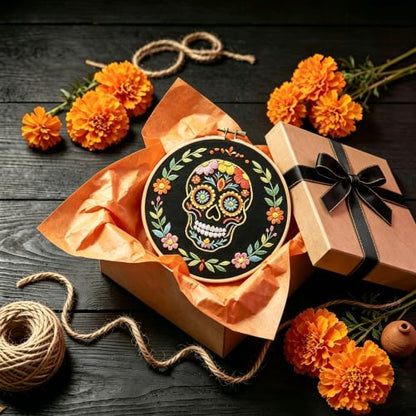 Nuberlic Sugar Skull Embroidery Kit for Beginners Adults Stamped Needlework - color: Sugar Skull