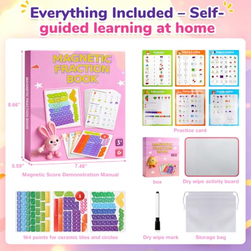 homicozy Magnetic Fraction Playbook for Kids 6-12, Visual Fraction Tiles - color: Pink