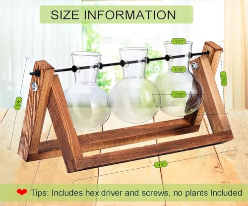 Kingbuy Plant Propagation Station, 3 Glass Bulb Vases with Wooden Stand - size: 3 Bulb Vase