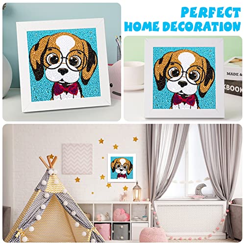 QEUOYSS Diamond Art Kit for Kids with Wooden Frame Art and Crafts for Kids Ages 6-8 -10-12 Easy to DIY Diamond Art for Kid and Adult Beginners Home Wall Decoration (Cute Dog) - style: Cute dog