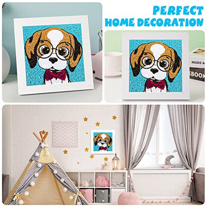 QEUOYSS Diamond Art Kit for Kids with Wooden Frame Art and Crafts for Kids Ages 6-8 -10-12 Easy to DIY Diamond Art for Kid and Adult Beginners Home Wall Decoration (Cute Dog) - style: Cute dog