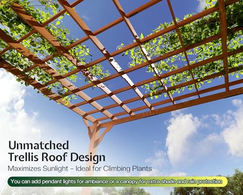Jocisland 12x20 FT Premium Cedar Wood Pergola with Trellis Roof & Stakes - size: 12x20 FT