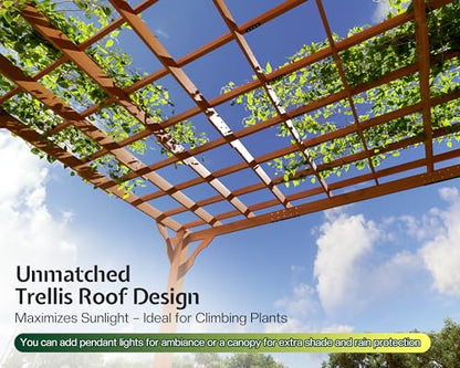 Jocisland 12x20 FT Premium Cedar Wood Pergola with Trellis Roof & Stakes - size: 12x20 FT