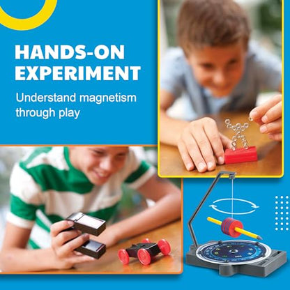 4M Magnet Science Kit for Kids Ages 5+ — 20+ Hands-On Experiments with 40+ Components, Build Maglev Transporter, Magnetic Racer, UFO & Compass Yacht, STEM Educational Toy Gift for Boys Girls - style: Magnet Exploration