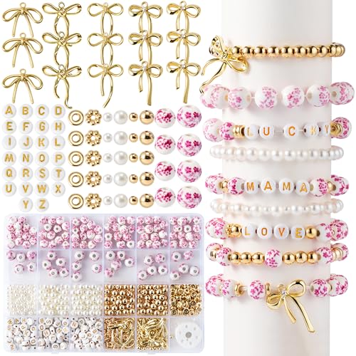 OSNIE Pink Ceramic Beads Kit for Bracelets Making- 681 Bow Letters Jewelry - color: Pink