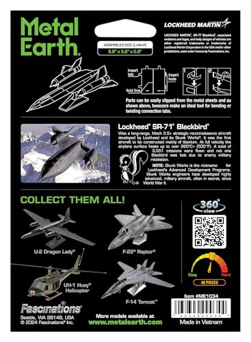Fascinations Metal Earth SR-71 Blackbird Color 3D Metal Model Kit Bundle with Tweezers