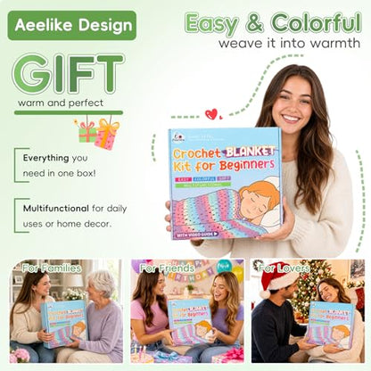 Aeelike Crochet Blanket Kit for Beginners, Easy Blanket Crochet Kits, Green - color: Gift Box-Moss Green Gradient