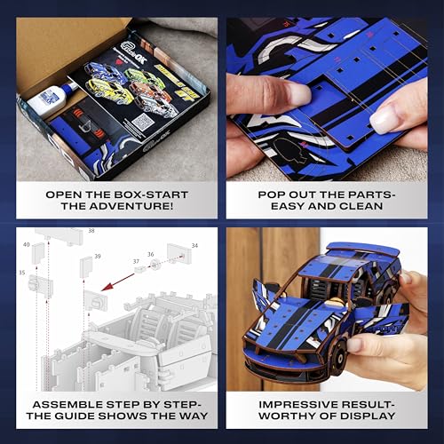 3D Wooden Puzzles – Blue Car Model Building Kits Adult - Adult DIY Building Sets – Gifts 3D Wooden Puzzles for Adults – 15+ Years Wood Building Kits - Creative Assembly for Adults - color: Blue