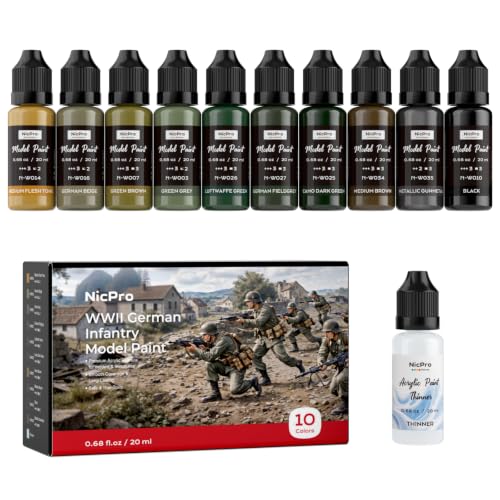 Nicpro 10 Colors WWII German Infantry Model Paint Set, 20ml Military Figure - style: WWII German Infantry
