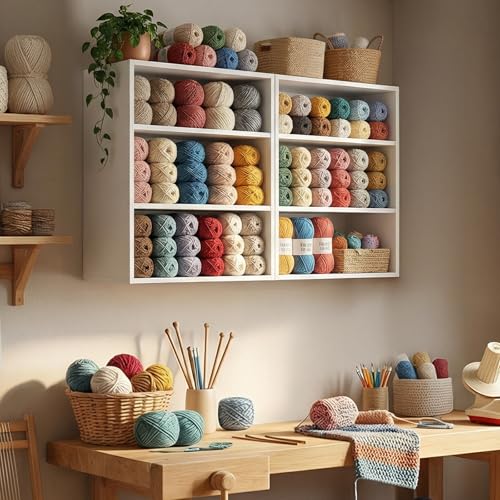FIMELLO 31.6’’W*11’’D*23.6’’H Sewing Storage Cabinet Wall Mounted, Craft Storage Cabinet with Adjustable Shelf, Hobby Storage Cabinet, Craft Shelving for Sewing Organization, Display Shelf, White - size: 15.8’’W * 2pcs