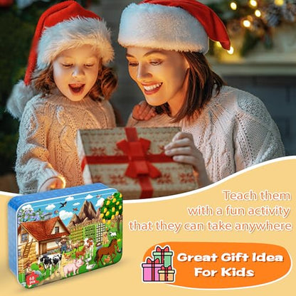 LELEMON Puzzles for Kids Ages 4-6,60 Piece Puzzles for Kids in a Metal Box - color: Farm 1)