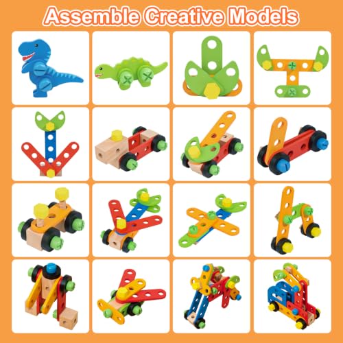 Phobby Wooden Tool Set with Drill & Belt Toy for Kids Ages 2 3 4 5 6, 60Pcs