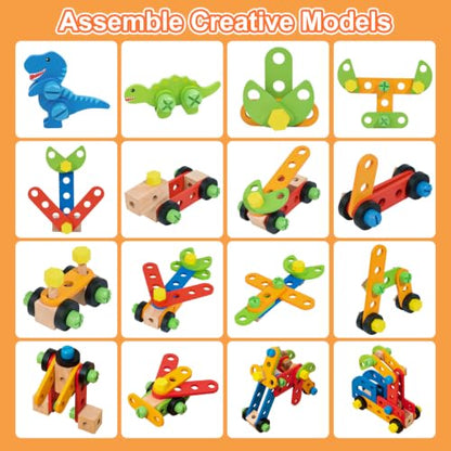 Phobby Wooden Tool Set with Drill & Belt Toy for Kids Ages 2 3 4 5 6, 60Pcs