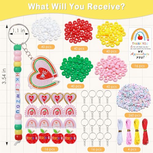 Tuhangcc Unique Design 16 Sets Teacher DIY Charm Bead Keychain Kit with 10 A-Z Letter Beads 16 Charms & Greeting Card for Teacher Day Gift (Teacher's Day) - color: Teacher's Day