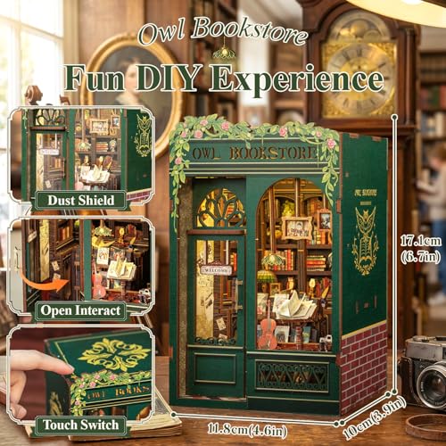 Owl Bookstore Book Nook Kit - 3D Wooden Puzzles with LED - color: Owl Bookstore