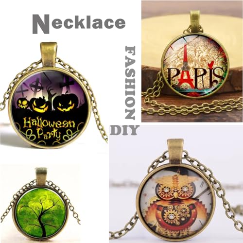 J6QIHANG Pendant Trays Set with Glass Cabochons for Jewelry Making - color: 3-Round Bronze
