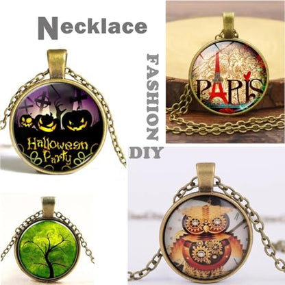 J6QIHANG Pendant Trays Set with Glass Cabochons for Jewelry Making - color: 3-Round Bronze