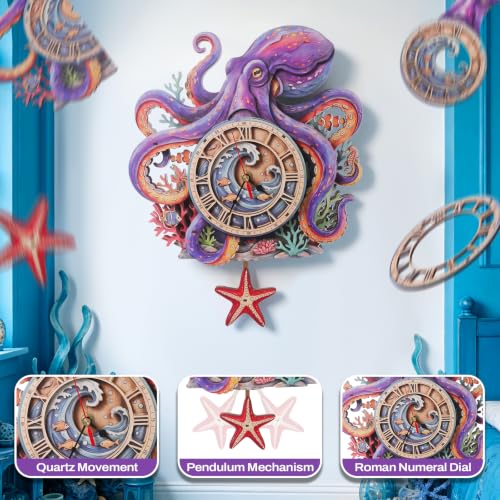 3D Puzzles for Adults Octopus Clock Crafts for Adults Wooden Puzzles - color: Octopus Clock