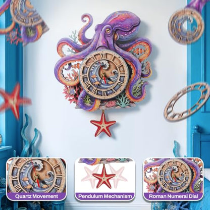 3D Puzzles for Adults Octopus Clock Crafts for Adults Wooden Puzzles - color: Octopus Clock