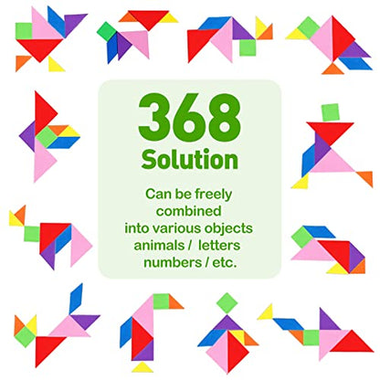 USATDD Travel Tangram Puzzle with 2 Set, Magnetic Pattern Blocks Road Trip Travel Games Jigsaw Montessori Brain Blocks IQ Book with 368 Solution Brain Teasers for Kids Adults Challenge - style: 368 Solution