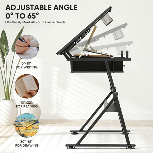 Magshion Drafting Table for Adults w/Stool, Natural - color: Natural & Black