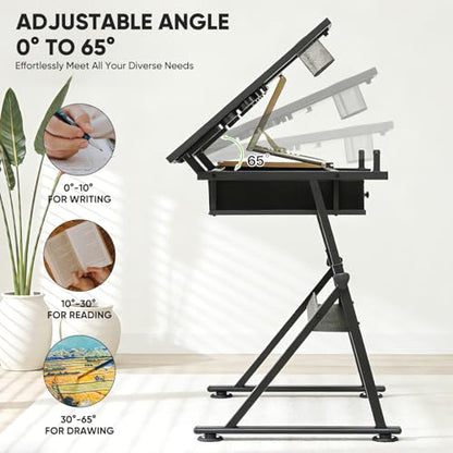 Magshion Drafting Table for Adults w/Stool, Natural - color: Natural & Black