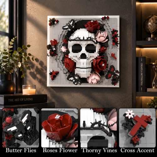 Skull Flowers Mini Building Set Gothic Art Interior Decoration Ornament