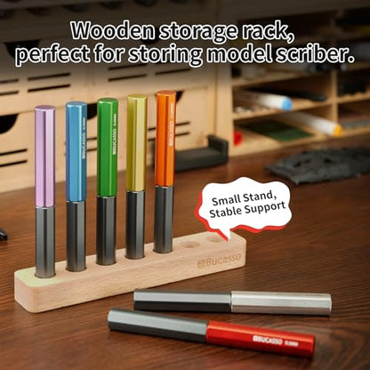 Model Scriber, 7-Piece Tungsten Steel Blade Scribing Tool Set 0.075/0.1/0.125/0.15/0.2/0.3/0.5mm, with Wooden Stand for Modeling Hobby, RG Scale Model, Gundam Model Kit, Plastic Models