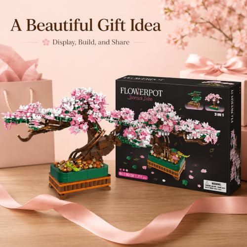 NEWABWN 3-in-1 Cherry Blossom Bonsai Tree Building Set, 711 Pieces - style: 3in1-Tree