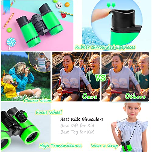 Kids Binoculars Ages 3-12 with Compass & Whistle - color: Green