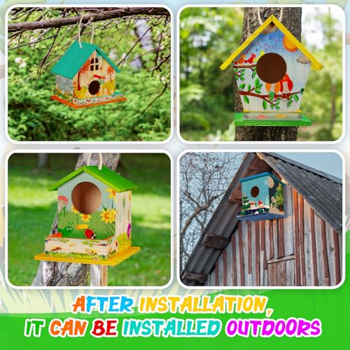 Liliful 4 Pack Bird House Kit for Kid, Wood DIY Birdhouse, Seasonal Style - color: Seasonal Style