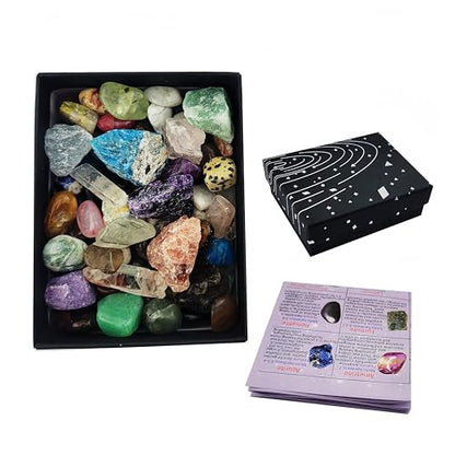 0.5lb 80+ Pieces 30 Kinds Rock Mineral Collection Set Includes Natural Raw Crystal and Chip Crystals for Healing,Tumbling